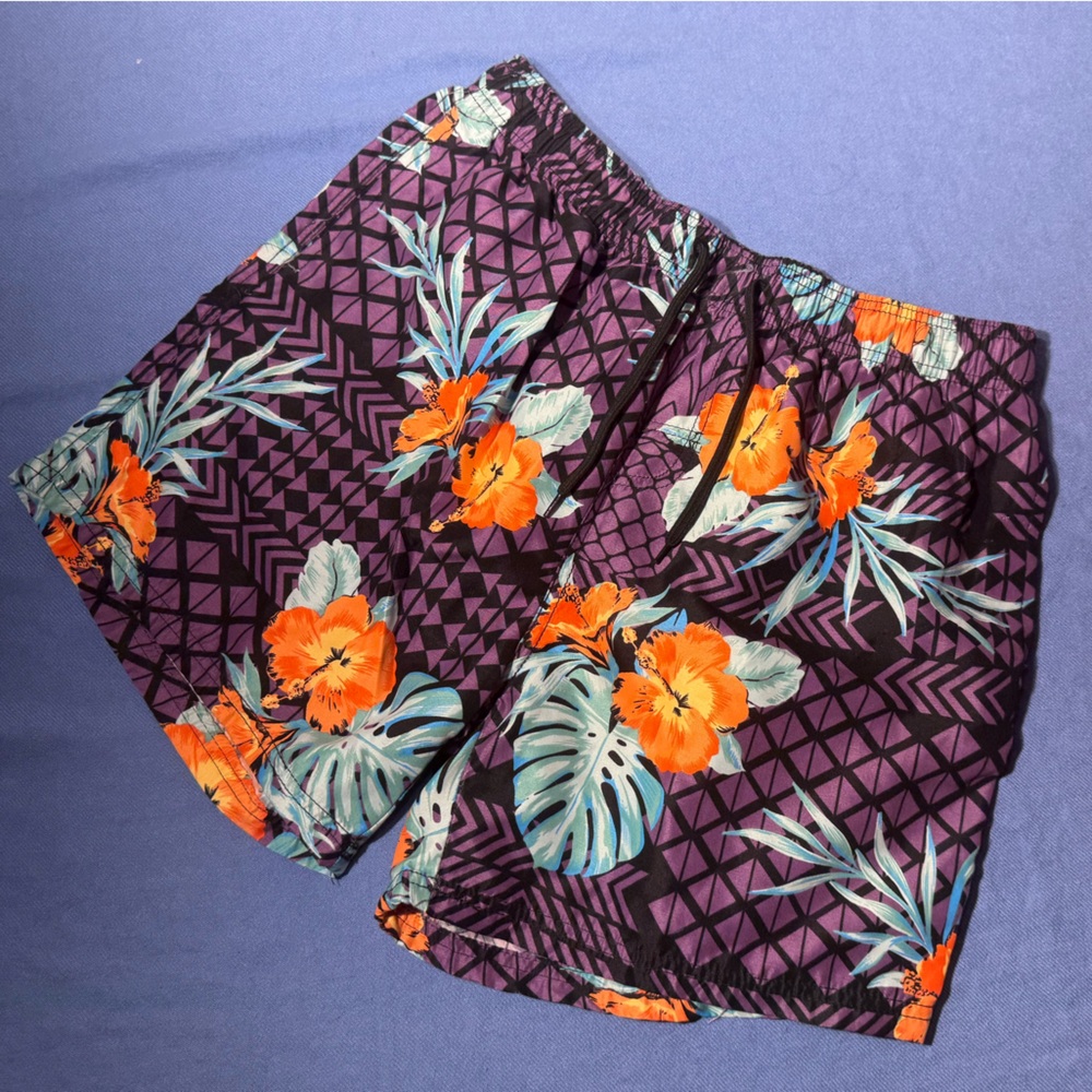 Purple Geometric Floral Shorts
